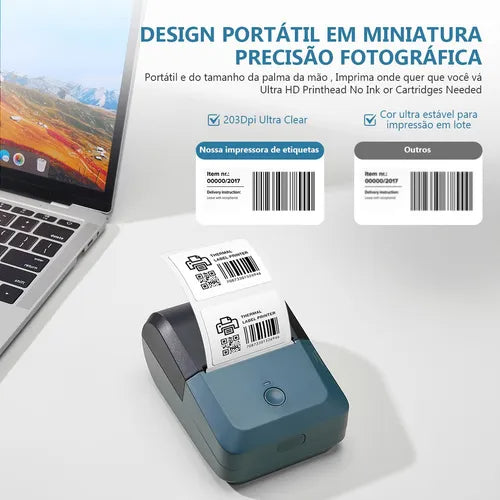 Impressora térmica de recibos compacta e de alta velocidade, sem fio, para pontos de venda (PDV), ideal para pequenos negócios, supermercados e restaurantes. Possui bateria recarregável e resolução de 203 dpi.