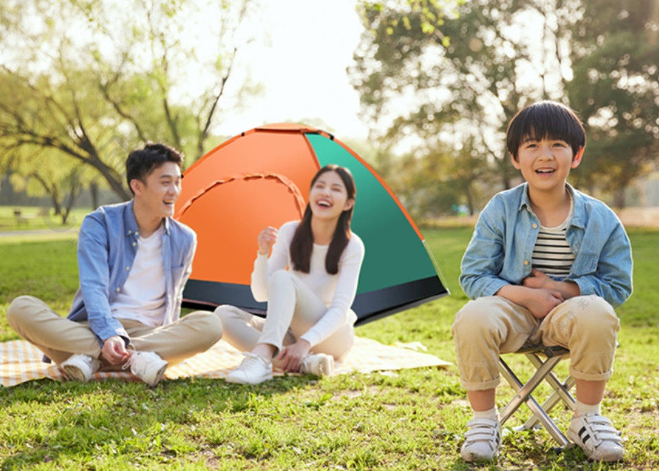 Barraca de camping automática e impermeável Bounce para 1 pessoa - Verde com detalhes em laranja