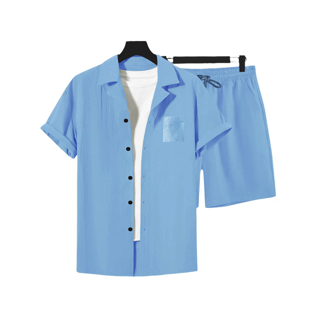 Camisa Masculina Casual de Linho, Ajuste Solto, com Botões e Gola de Lapela