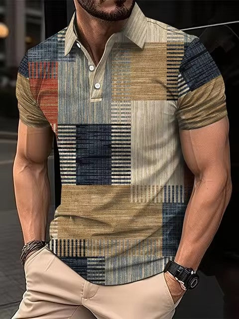 Camisa polo masculina casual com estampa listrada
