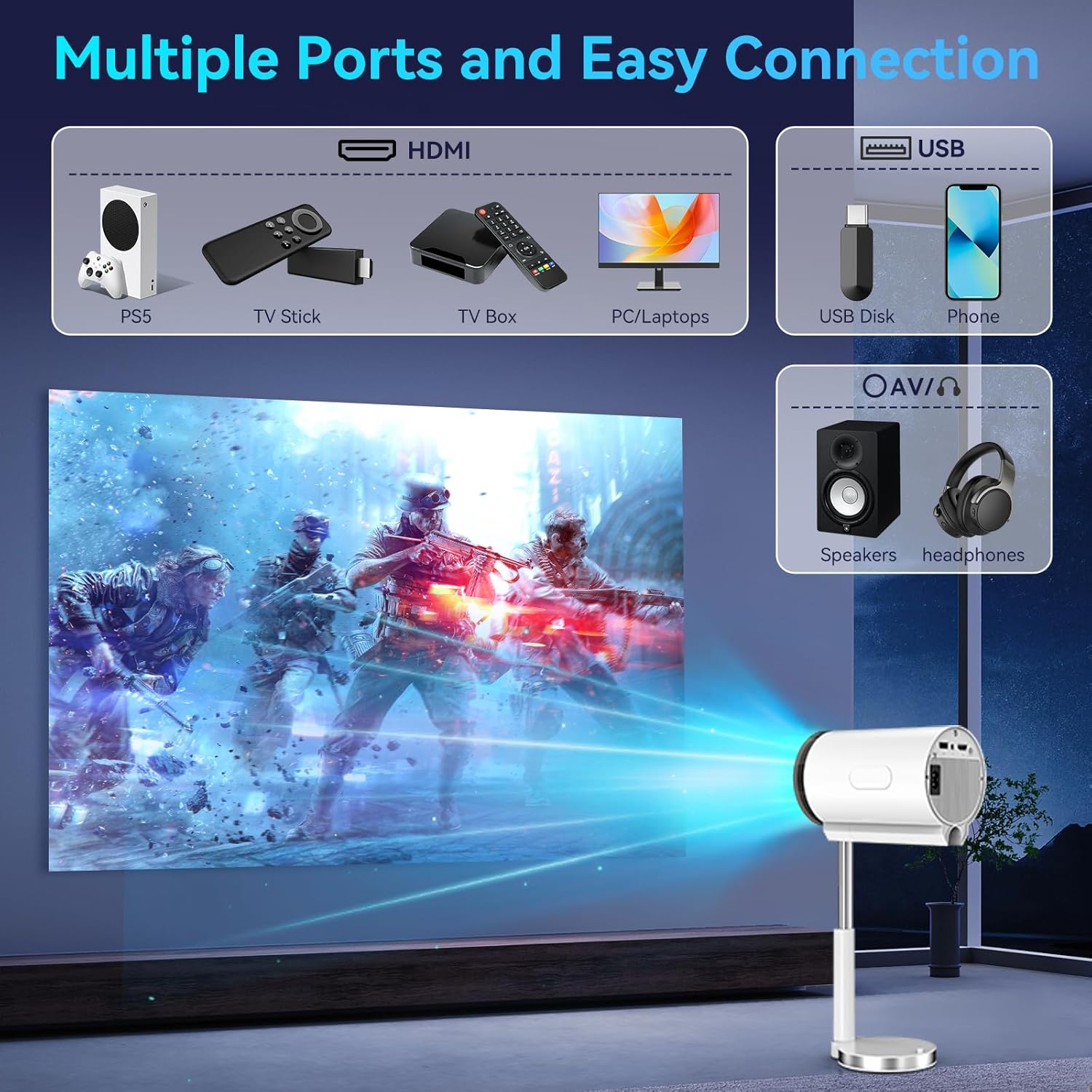 Projetor doméstico para projeção na parede do quarto, ultratransparente, projeção direta de celular e computador, projetor em miniatura.