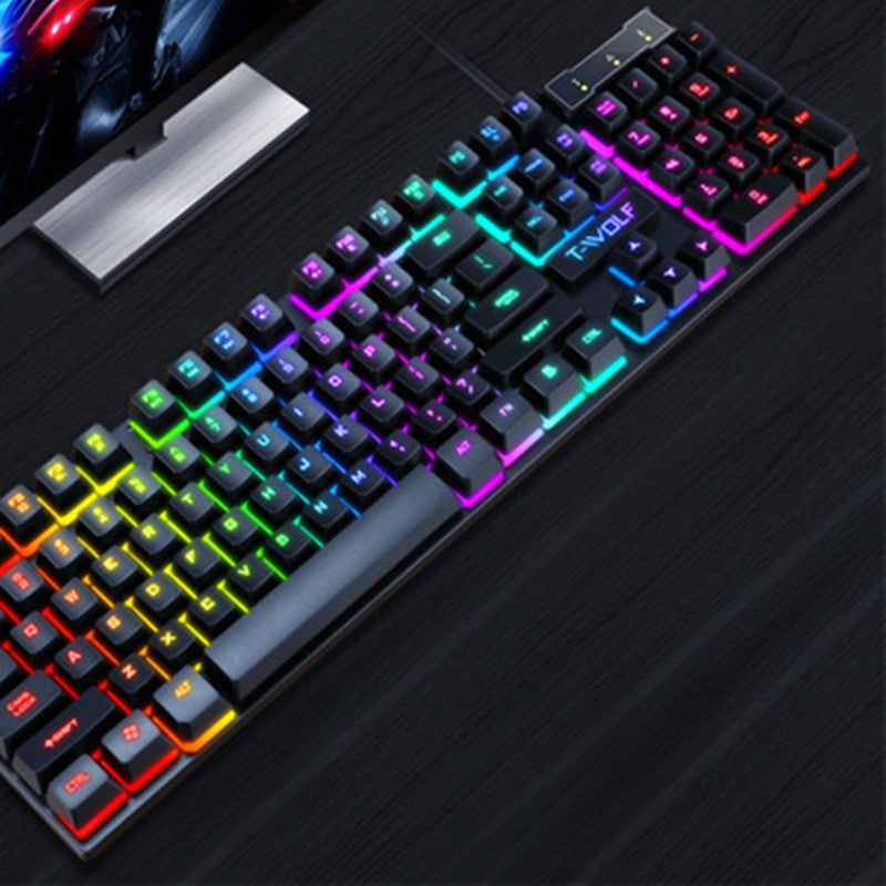 Teclado com fio USB luminoso para jogos com manipulador flutuante