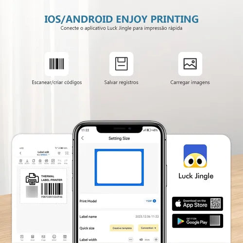 Impressora térmica de recibos compacta e de alta velocidade, sem fio, para pontos de venda (PDV), ideal para pequenos negócios, supermercados e restaurantes. Possui bateria recarregável e resolução de 203 dpi.