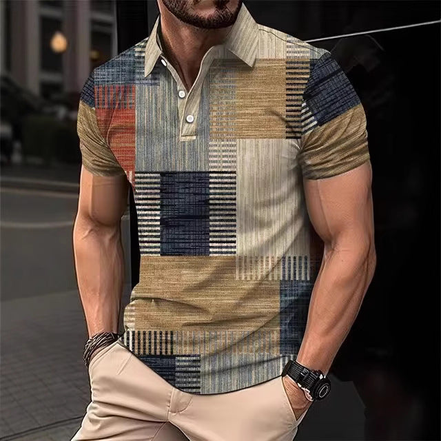 Camisa polo masculina casual com estampa listrada