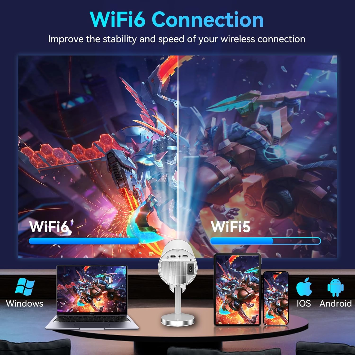 Projetor doméstico para projeção na parede do quarto, ultratransparente, projeção direta de celular e computador, projetor em miniatura.