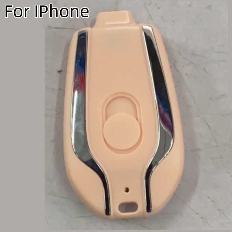 Carregador portátil de emergência mini de 1500mAh com chaveiro e porta USB-C, ultracompacto, com carregamento rápido e bateria externa.