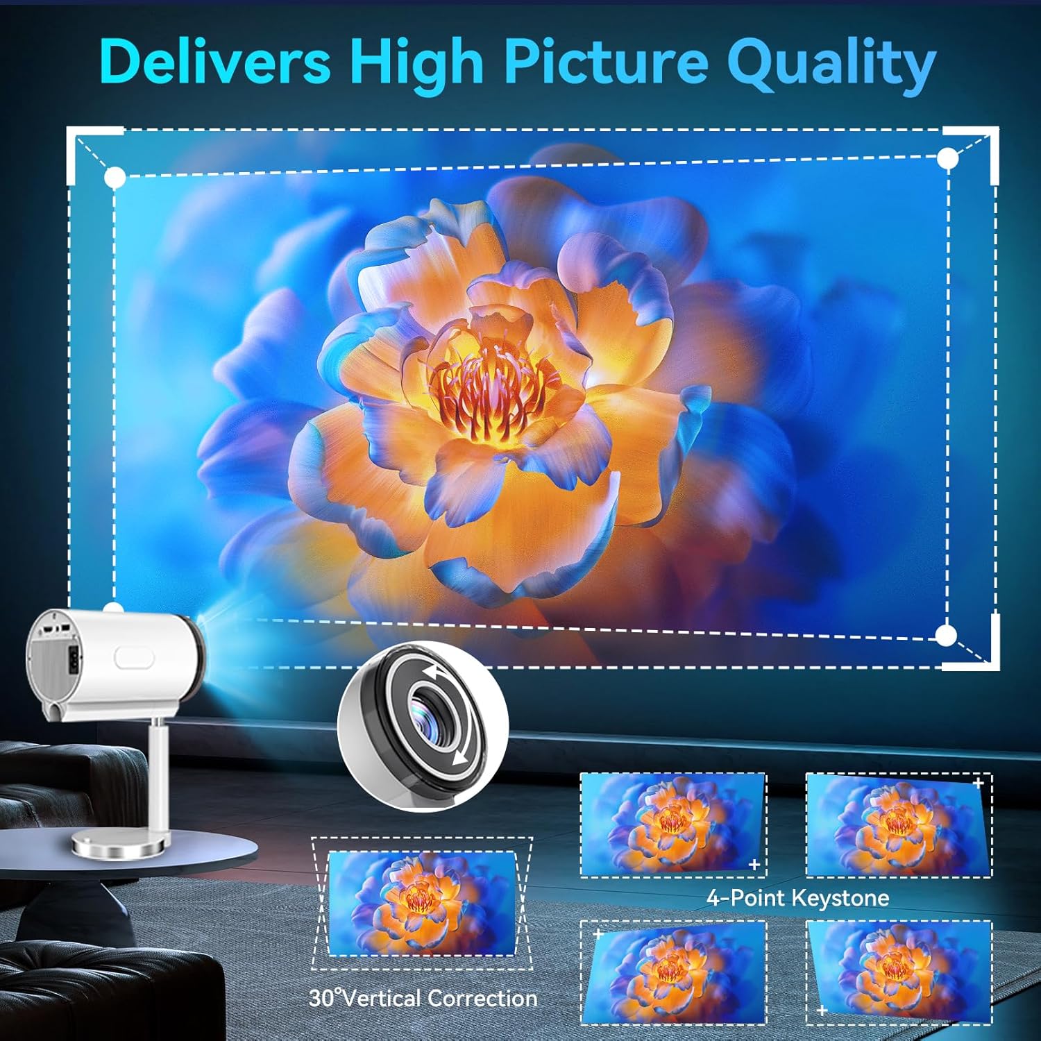 Projetor doméstico para projeção na parede do quarto, ultratransparente, projeção direta de celular e computador, projetor em miniatura.