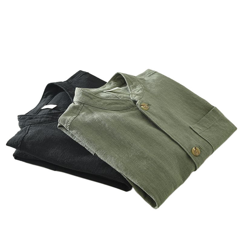 Camisa masculina retrô de linho de manga comprida