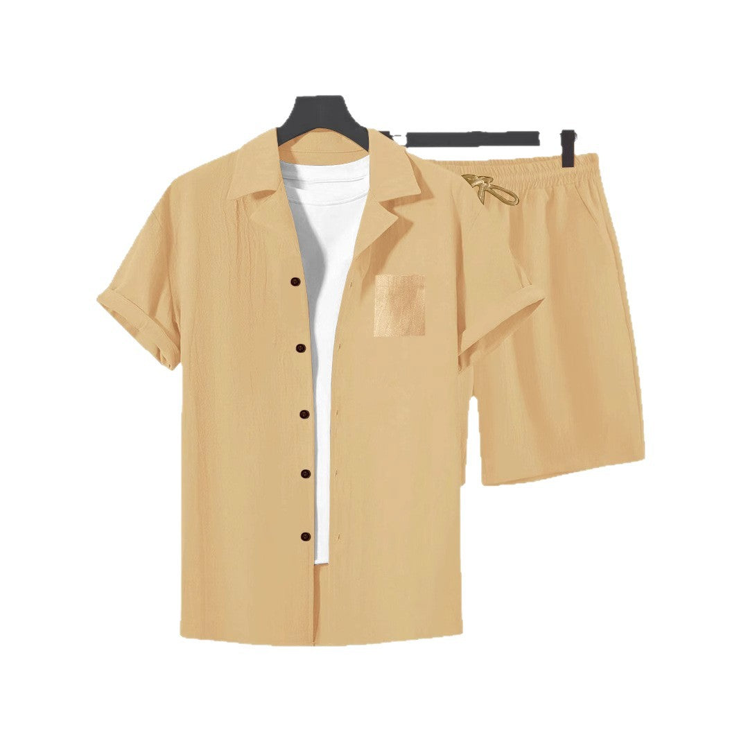 Camisa Masculina Casual de Linho, Ajuste Solto, com Botões e Gola de Lapela