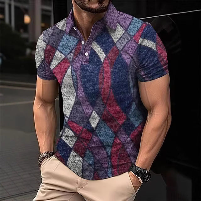 Camisa polo masculina casual com estampa listrada