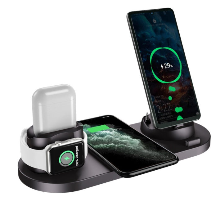 Carregador sem fio para iPhone, carregador rápido para celular, base de carregamento rápida para celular e relógio, estação de carregamento 6 em 1