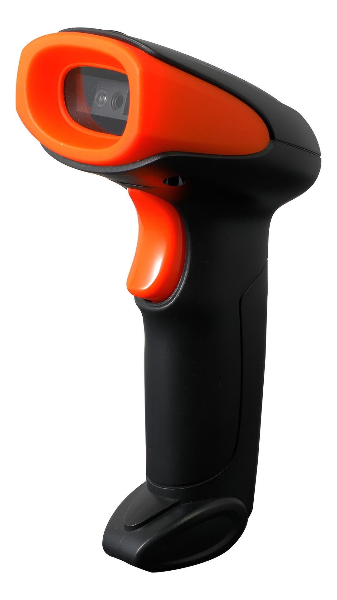 Leitor de código de barras 1D portátil com fio USB, preto e vermelho, 5V.