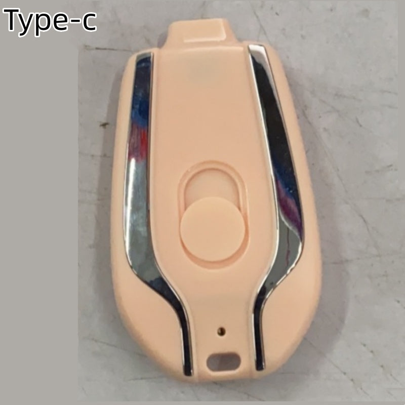 Carregador portátil de emergência mini de 1500mAh com chaveiro e porta USB-C, ultracompacto, com carregamento rápido e bateria externa.