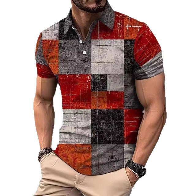 Camisa polo masculina casual com estampa listrada
